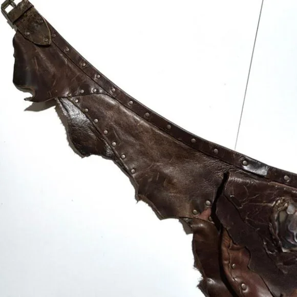 Brown Leather Small Saddle Bag Western Hip Bag Patchwork Riveted Belt Medium - Picture 8 of 10